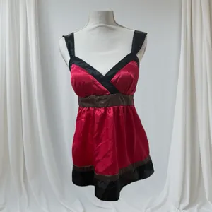 A. Byer Womens Vintage Y2K Pink Black Satin Tie Back Vneck Cami Blouse Large thumbnail 2
