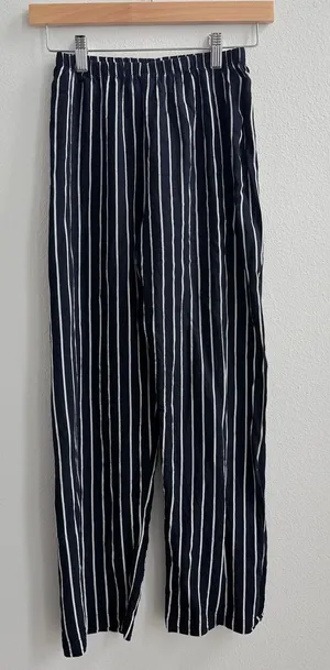 Brandy Melville Frankie navy blue white high waisted striped ankle pants thumbnail 1