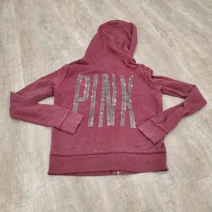 Victoria's Secret PINK Magenta Full Zip Bling Hoodie Size Small thumbnail 2