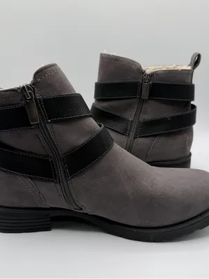Relativity Moto Ankle Boots 8.5 Gray Sherpa Lined Buckle Strap Lug Sole thumbnail 5