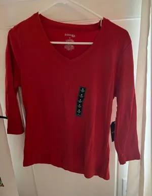 St. John’s Bay Majestic Orange 3/4 Sleeve V-Neck Shirt Size M NEW thumbnail 1