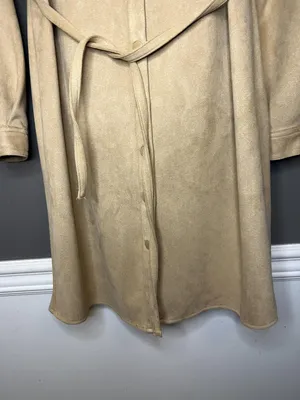 Truth by Republic Dress Womens Medium Tan Faux Leather Snap Front Belted Shacket thumbnail 3