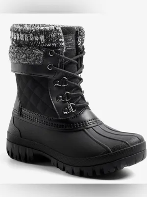 Women's Black Quilted Winter Lace-Up Boots with Knit Collar Size 6 thumbnail 2