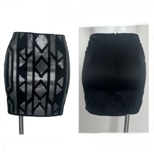 NEW Sequin Mini Skirt SMALL Black Silver concerts Aztec Tribal Print Y2K stretch thumbnail 5