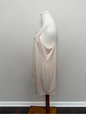 Vintage Slip Nighty Dress Mini Embroidered Flower Trim Nude Beige Blush Pink thumbnail 5