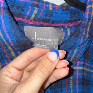 Anthropologie Plaid Tunic Womens M Blue Excellent‎ Button Back Flannel Shirt thumbnail 3