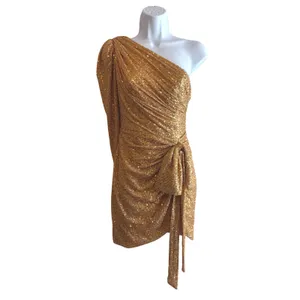 NWT IEENA Mac Duggal‎ One Shoulder Sequin Mini Dress 2 Gold 26977 Cocktail Party thumbnail 2