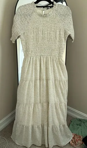 Polagram Cream Smocked Short Sleeve Tiered Maxi Dress thumbnail 1