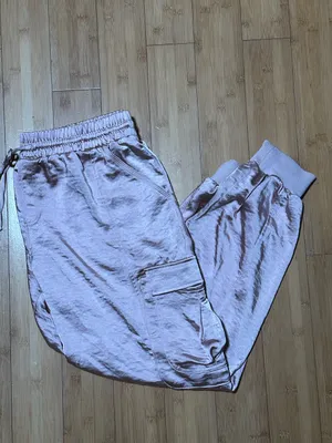 Seleste Drawstring Jogger Pants Pink Satin Cargo Pockets Ankle XL thumbnail 3