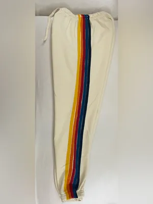 Aviator Nation 5 Stripe Vintage Cream Rainbow-Stripe Zip Hoodie & Jogger Set XS thumbnail 10
