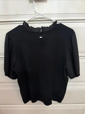 Adrianna Papell Black Short-Sleeve Pleated Sleeve Knit Top thumbnail 3