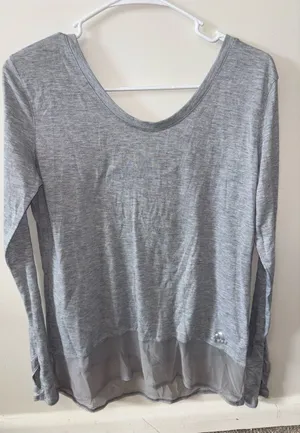 adidas Heather Gray Long-Sleeve Scoop Neck Top with Sheer Hem thumbnail 1