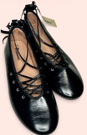 No Boundaries Corset Ballet Flats Black Lace Up Ankle Tie Womens Shoes Sz 7 NWOB thumbnail 1