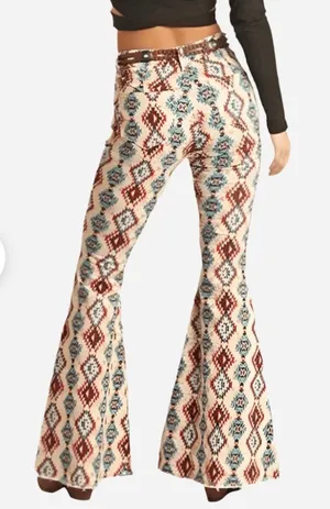 Rock & Roll Denim Aztec Print Bargain Button Bell Bottom Jeans Size 32x32 thumbnail 2