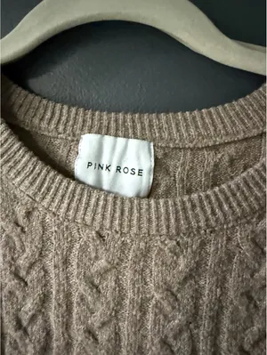 Pink Rose Tan Cable Knit Sweater and Pants Set Medium thumbnail 2