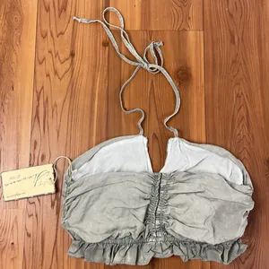 Vintage Havana Ruched Ruffle Pull-On Halter Crop Top Sage Green Small NWT thumbnail 2