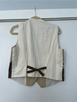 Patchwork V-Neck Vest Brown Tan vintage tan button front women’s medium chicken thumbnail 2
