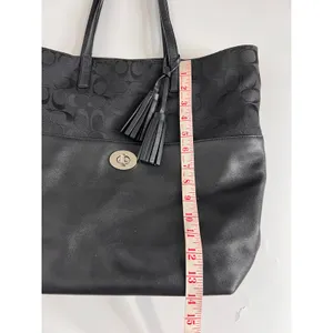 Coach Black Signature Canvas Leather Tote Bag Tassel Shoulder Purse thumbnail 8