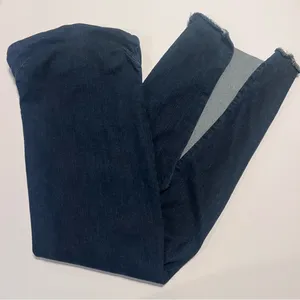 ZARA Dark Denim Strapless Raw Hem Back Slit Bodycon Tube Midi Dress‎ Size XS thumbnail 13