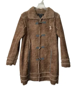 VTG Baby Phat Girlz Y2K Sherpa Coat faux suede Tan Toggle Embroidered Logo thumbnail 1