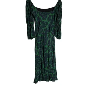 Peter Som Green Floral Print Crepe Long Sleeve Square Neck Midi Dress Size 6 thumbnail 14