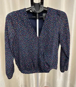 Madewell Lyric Wrap Top in‎ Sugar Dot - Navy Multi - Size Small thumbnail 1