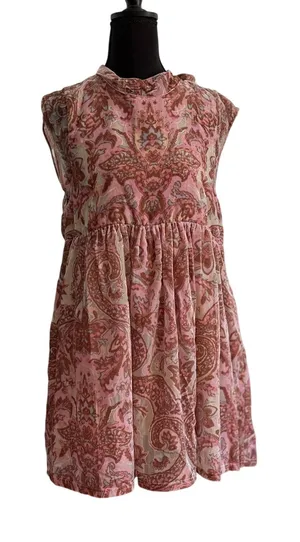 Paisley Boho Babydoll Mini Free People Dress Small Pink Velvet Burnout thumbnail 1