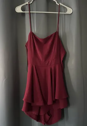 Lucy in the Sky Romper Maroon Open Back thumbnail 1