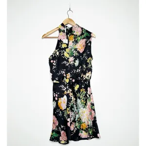 Petal + Pup Anabelle Halter Neck Black Floral Mini Dress Size Medium thumbnail 4