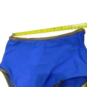 Aerie Blue & Gold Padded High Waisted‎ Cheeky Bikini Size Small/Medium thumbnail 5