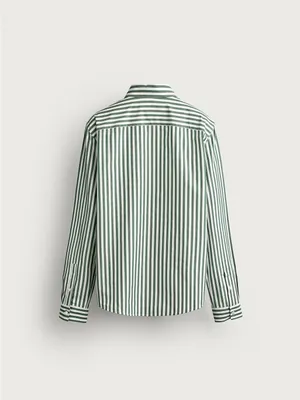 NWT Zara Fall Women Green and White Stripe Button-Up Shirt Small thumbnail 2
