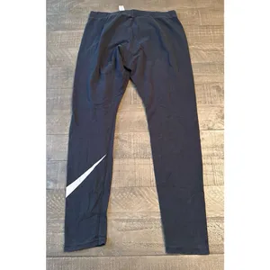Nike Women's Black Silver Swoosh Logo Cotton Leggings Size Large thumbnail 7