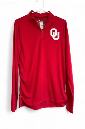 NWT Oklahoma Sooners Quarterback Mock Neck Quarter-Zip Top Small Crimson thumbnail 1