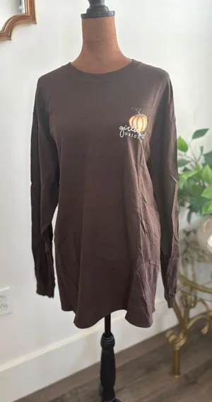 Gildan Southern Originals Pumpkin Long Sleeve Brown T‎ Shirt Women's Large NWOT thumbnail 1