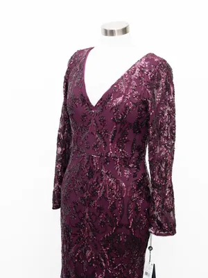 Adrianna Papell - V-Neck Long Sleeve Sequin Mermaid Gown thumbnail 8