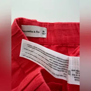 Abercrombie & Fitch Linen Blend‎ Tailored Wide Leg Pant Coral Pink M thumbnail 3