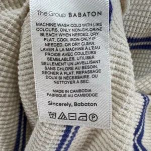 Babaton Waffle Knit Thermal Sweater Womens S Cream Blue Striped Quiet Luxury thumbnail 11