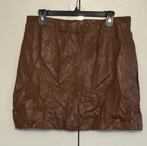 Guanyy Brown Faux Leather Mini Skirt XXL (Fits 32-33) Y2K Panel Moto 17” Length thumbnail 1