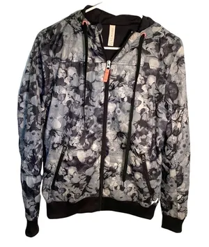 Ideology Women's Full Zip Athletic Jacket‎ Windbreaker Black Gray Floral Mesh thumbnail 1