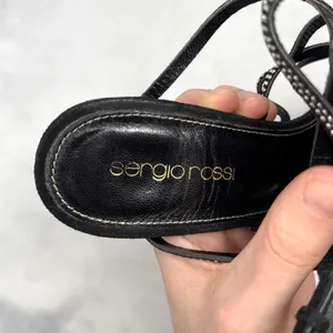 Sergio Rossi Vintage Y2K Studded Spider Web Strappy Sandal Heels Black Widow 36 thumbnail 11