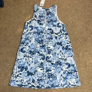 Abercrombie & Fitch High Neck Linen Blend Mini Dress Blue‎ White Floral XXS thumbnail 7