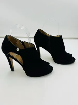 Nine West Evenly Black Suede 4" Heel Open Toe Silver Ball Details Sz 6.5M thumbnail 4