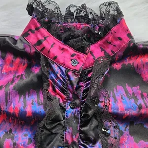 Baby Phat -257 Y2K satin like lace and sequin blouse hot pink and‎ black Large thumbnail 8