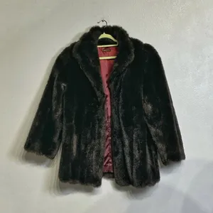 Black Faux Fur Vintage Jacket Sz M thumbnail 2