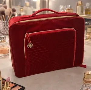 Estée Lauder Red Velvet Train Case 2023 | Makeup Bag Travel Organizer thumbnail 1