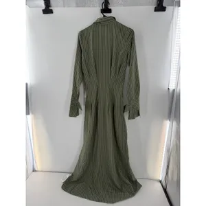 ASOS Shirt Dress Olive Green Pinstripe Maxi SZ 0 Safari Scandi Utility Military thumbnail 9