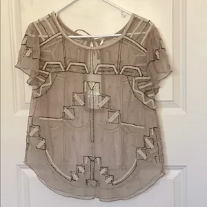 Free People Sheer Stitched/Beadeded Blouse Medium thumbnail 1