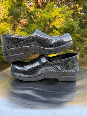 Sanita Professional Black Multicolor Glitter Patent Leather Danish Clogs Sz 40 thumbnail 2