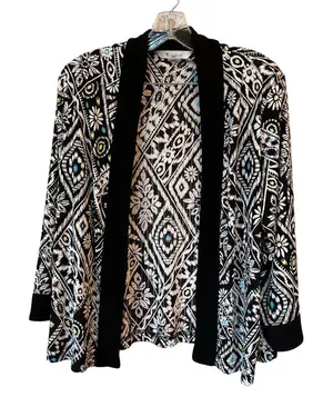 Vintage 90s TanJay Geometric Floral Cardigan M Boho Maximalist Artsy thumbnail 1