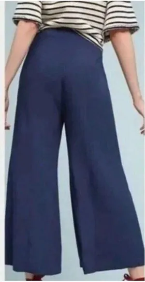 Anthropologie Maeve Dark Blue Rayon High Rise Wide‎ Leg Pants thumbnail 1